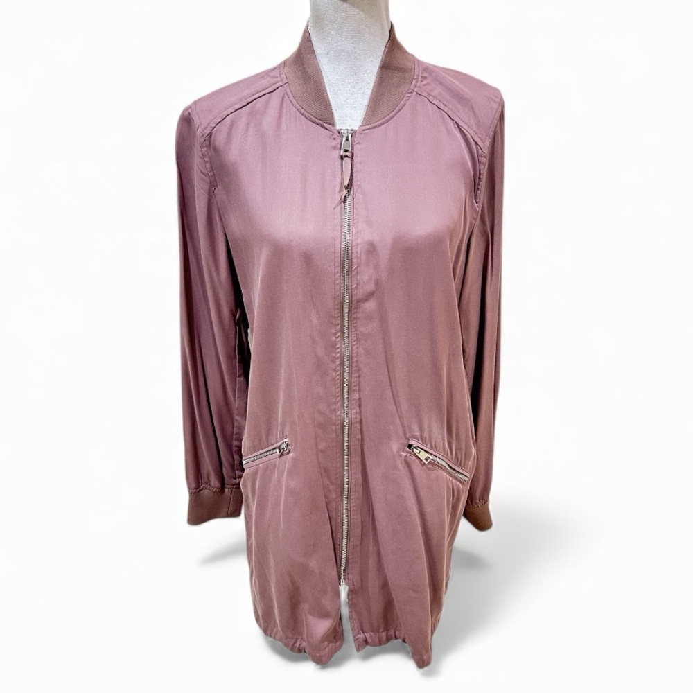 Dex Mauve taupe tencel zip up lightweight longline Bomber coat zip up sz large